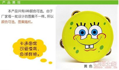 【木童玩具批发木制玩具木质皮铃鼓玩具儿童手摇乐器益智早教15*4.5